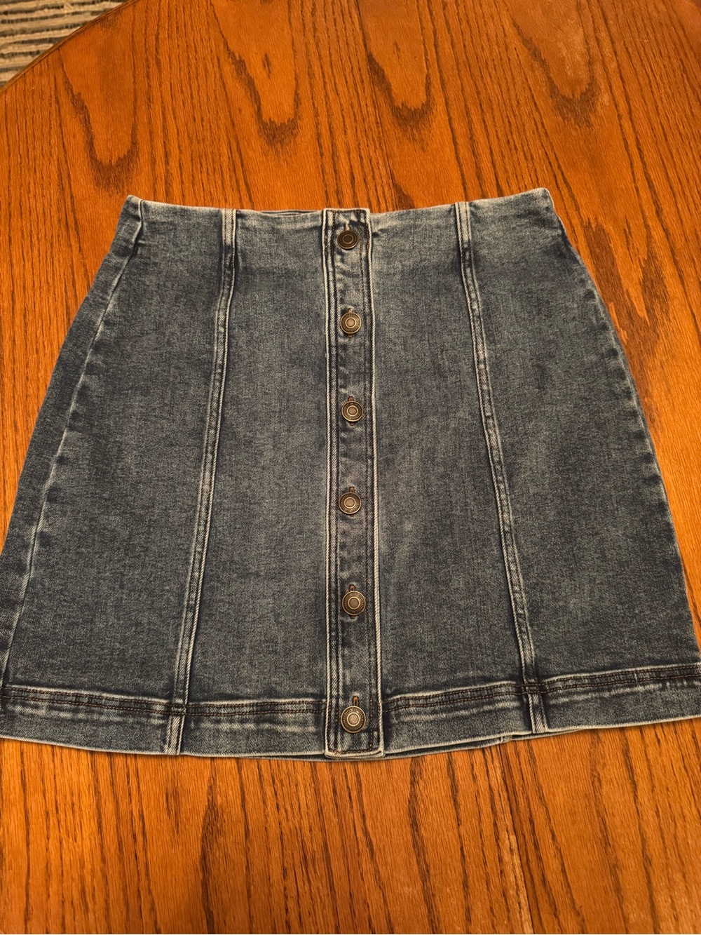 LC Lauren Conrad Button-Front Denim Mini Skirt in Washed Blue